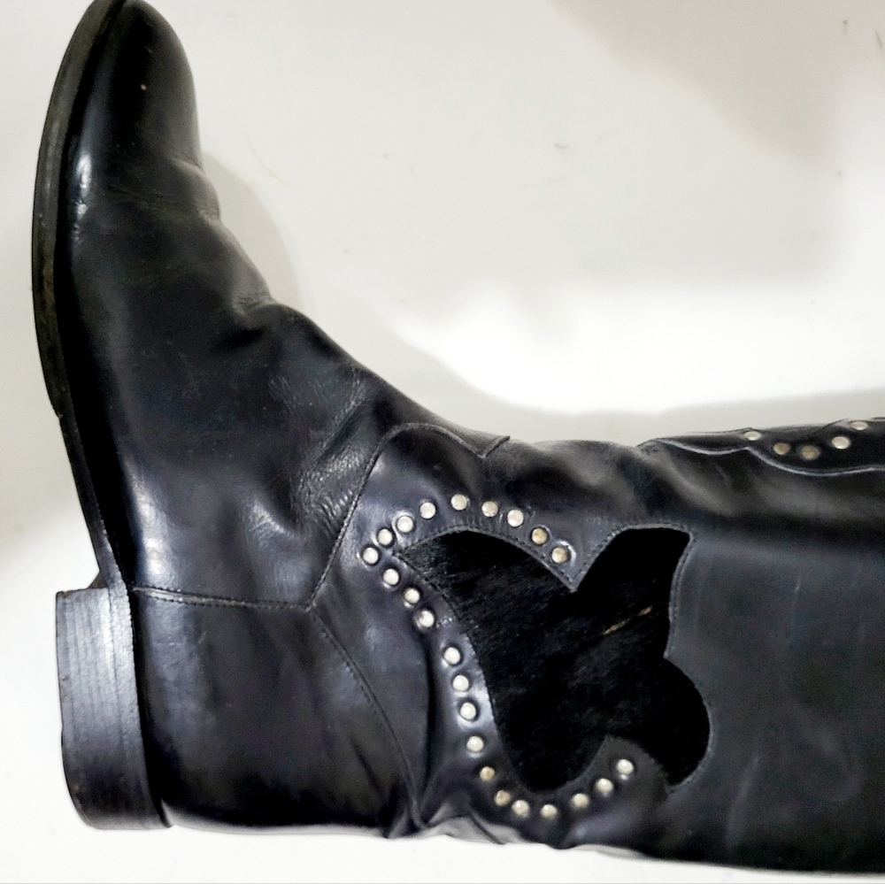 Charles David Black Leather Boots Women 9 1/2 Flat Heel - Picture 3 of 7